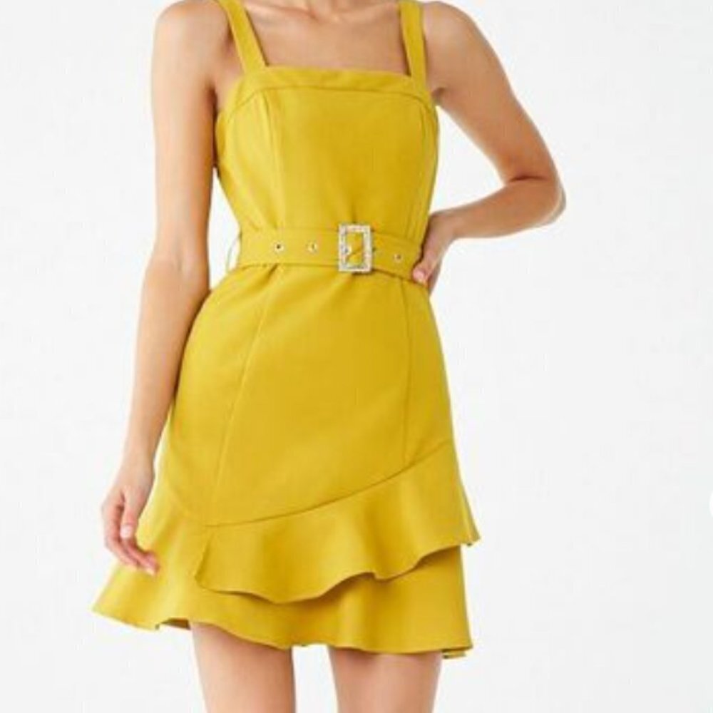 A.peach Ruffled Tiered Hem Rhinestone Buckle Dress
